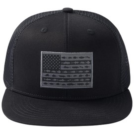 Bassdash Flat Bill Cap, Men's, Women's, Flat Visor Cap, Adjustable Size, 22.0 - 23.6 inches (56 - 60 cm), Camouflage Hat, Trucker Hat, black/fish flag