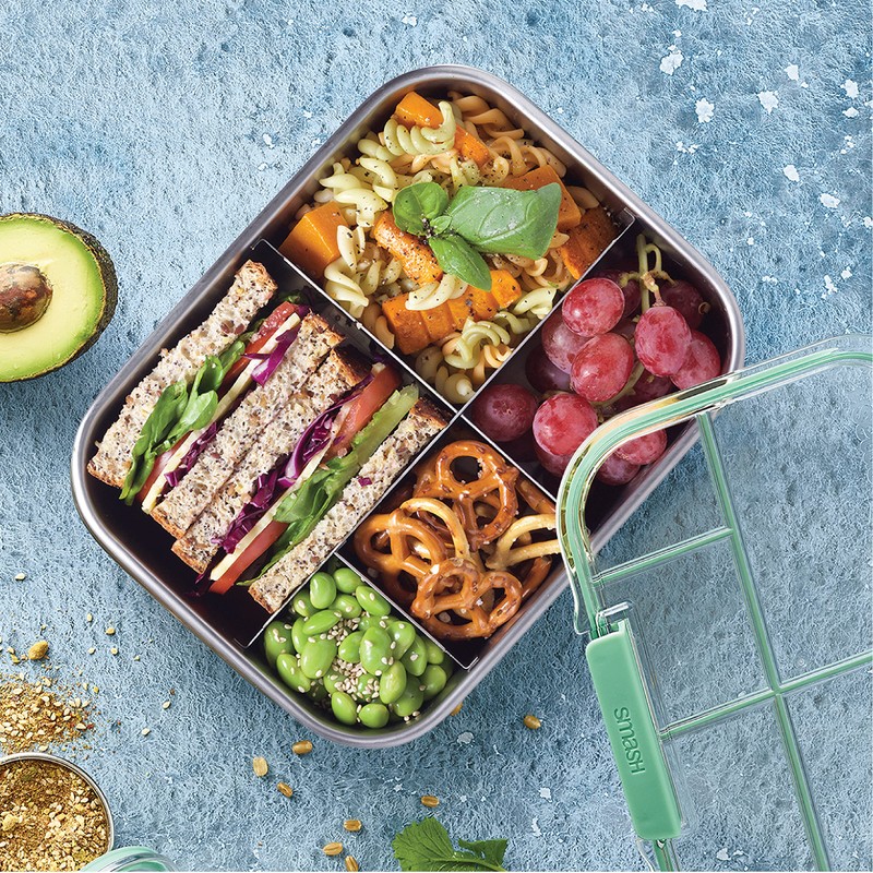 Smash Stainless Steel Bento Lunch Box, 5 Compartments, Sage, 1400ml