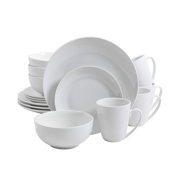 Gibson Home Zen Buffet Porcelain Dinnerware set, Service for 4 (16pcs), White (Coupe)