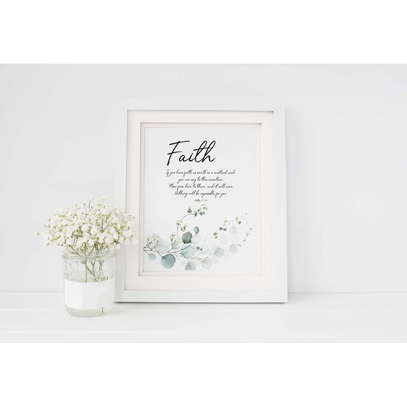 Faith Wall Art, Botanical Bible Verse Print, Scripture Gift Idea,