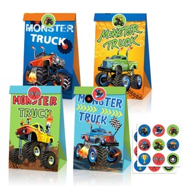 24Pcs Monster Truck Party Favor Bags and Motorcycle Birthday Favor Bags Monster Truck Birthday Party Supplies for Boys Monster Truck Party Decorations