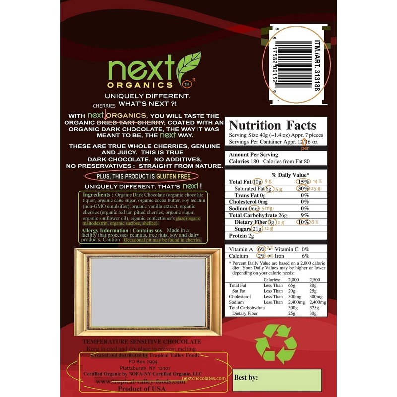 Next Organics Dark Chocolate Cherries 16 oz Bag (Pack of