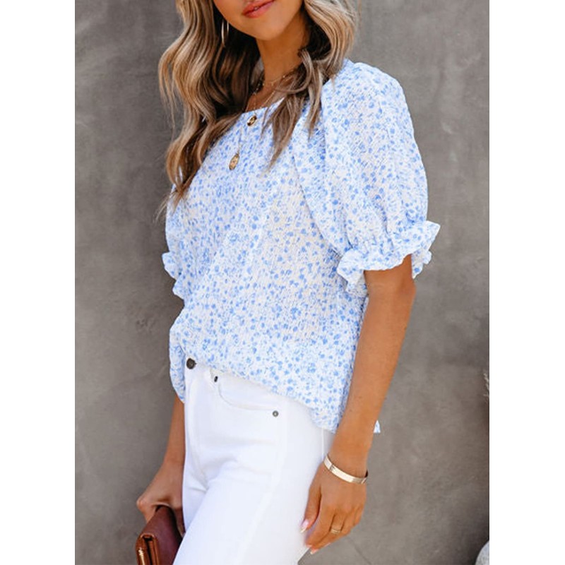 Dokotoo - Blusas con estampado floral para mujer, cuello redondo,
