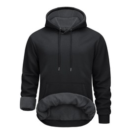 TACVASEN Men's Lined Hoodie Fleece Hoodie Warm Sweatshirts Sport with Kangaroo Pocket, black
