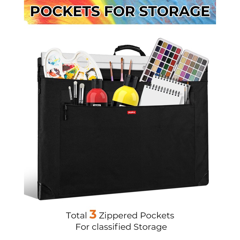 Nicpro Light Weight Art Portfolio Bag, 23x31 Black Art Canvas