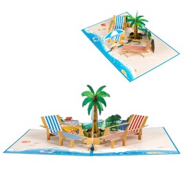 1 x Retirement Card, 3D Pop-Up Farewell Card Colleagues with Beach Motif, Card Retirement for Retirement Party, 15 x 20 cm