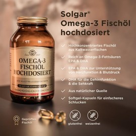 SOLGAR Omega-3 Fish Oil High Dose Cold Water Fish Oil with EPA and DHA, Polyunsaturated Fatty Acids, with 1764 mg Omega-3 Fatty Acids per Daily Dose, 100 Softgel Capsules