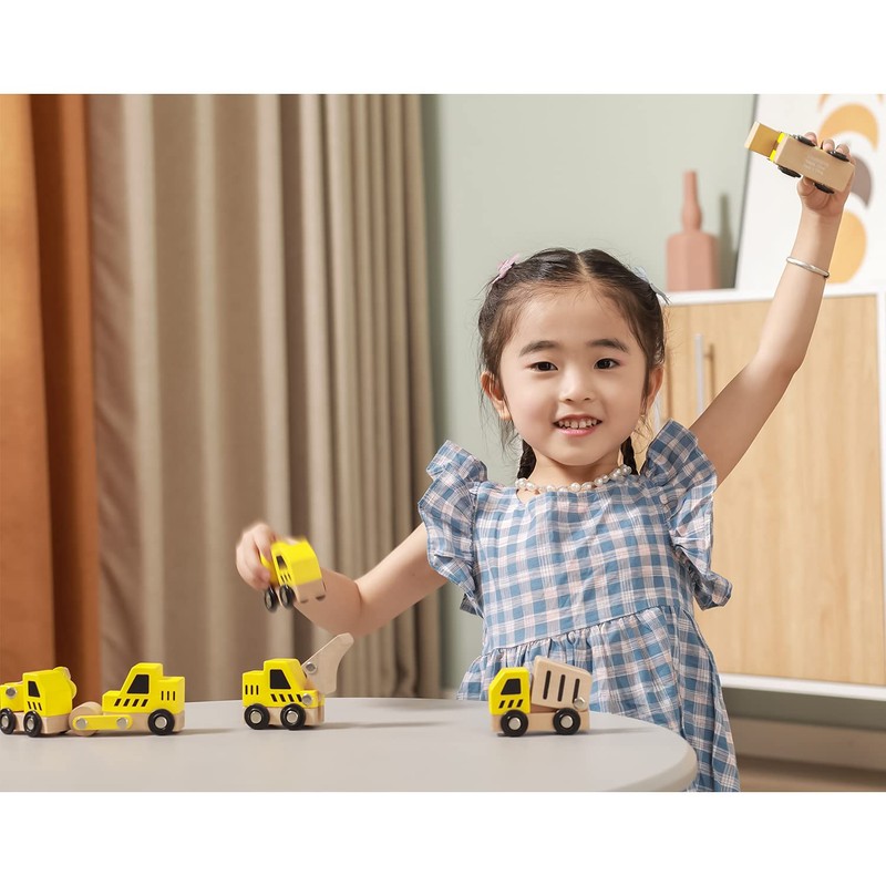 Viga 6 Wooden Construction Vehicles Set - Childrens Push Along