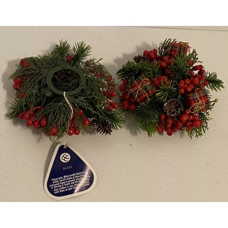 Vintage 2 Piece Christmas Candle Rings Wreath by Colonial Candle