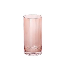 Mary Square 47875 Clear Rim 20 Ounce Durable Ribbed Glass Highball Tumbler Wine Cocktail Drink Beverage Cup, Bar Cart Accessory, Everyday & Party Drinkware, Kitchen Home Décor, Rose Pink