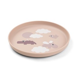 Done by Deer Foodie Plate Happy Clouds Pink, Diameter 20 - Plastic Plates with Practical Non-Slip Base - Children's Plate Made of 100% Food Grade PP with Non-Slip TPE
