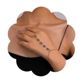 Vacaonio Gothic Evil Eye Finger Ring Bracelet Evil Eye Hand Chain Bracelet Adjustable Luck Eye Bracelet Gold Eye Slave Bracelet Turkish Eye Slave Finger Bracelet Chain Hand Harness Bracelet Jewelry