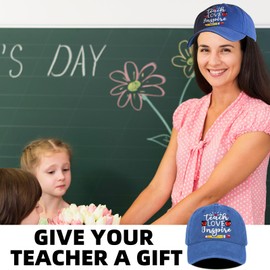 ZVUZVO Teacher Appreciation Gifts,Teacher Hat for Women Men,Adjustable Embroidered Teachers Baseball Cap for Valentines Christmas Graduation,Blue