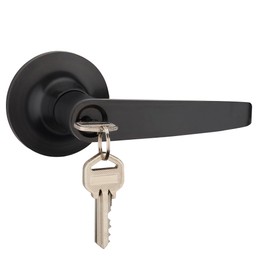 1 Pack of HAIFUAN Door Lever Handle Lockset, Doob Knob for Use of Entry, Black Color, Come with 3 Keys(802-B)