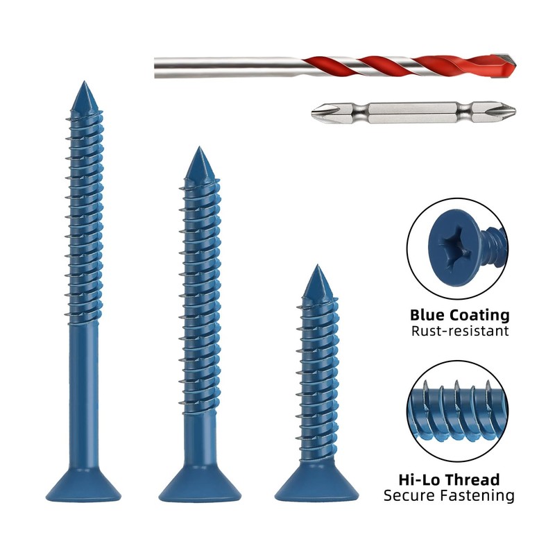3/16" x 3-1/4" Concrete Screws, 50 PCS Blue Flat Head