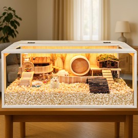 Prolee Hamster Cage Chewproof Wooden 24 Inch Guinea Pig Cages Mice and Rat Habitat Openable Top with Acrylic Sheets Solid Built