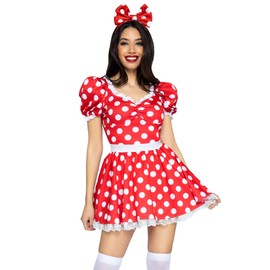 Leg Avenue 2 PC Polka dot dress with ruched sweetheart bodice and matching bow headband