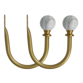 MERIVILLE Set of 2 Decorative White Marble Ball End Window Curtain Holdbacks for Draperies, Royal Gold
