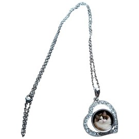 Rag Doll Cat Pet Heart Shaped Silver Colour Necklace With Diamante Pendant With Velvet Gift Bag