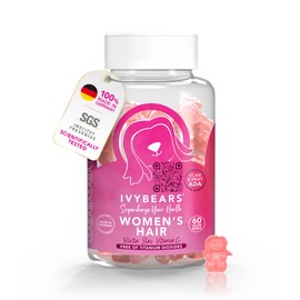 IvyBears Women’s Hair Vitamin Gummies with Complex Biotin, Collagen, Folic Acid, Vitamin B7, and Keratin for Hair, Skin & Nails - Vegan Hair Growth & 100% Vitamin Boost - 60 Count, 1 Month Supply