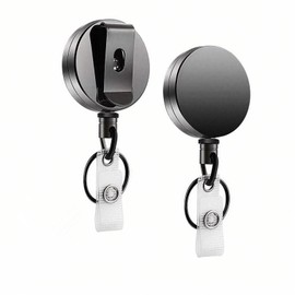 Bestac ID Badge Reel with Clip & Keyring: Features All-Metal Construction, 26.8" Retractable Cord, and Holds 8 Keys (Gun Grey 2PCS)