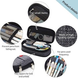 MESVIER Estuche para Lápices de Gran Capacidad, Lapicera Expandible con 4 Compartimientos, Lapiceras Organizadoras de Lona Organizador de Papelería para Escolar Oficina Trabajo (Negro)