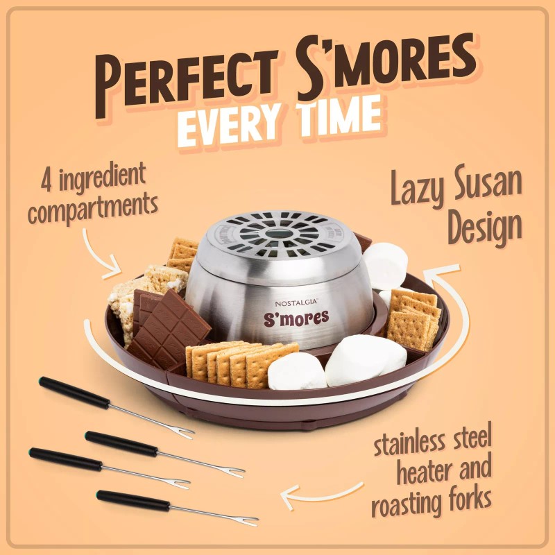 Nostalgia Indoor Electric S'mores Maker with Roasting Forks and Compartment