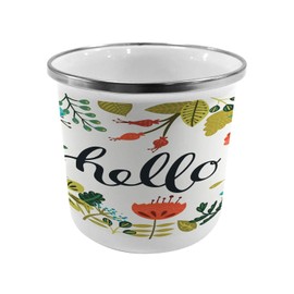 Ambesonne Hello Steel Camping Mug, Brush Lettering Designed Calligraphy Print of Hello on Colorful Floral Background, Printed Thermal Cup for Camping and Outdoor Activities, Multicolor