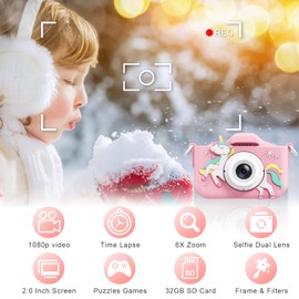 Kids Camera, Toddler Camera for Kids, Toys for Ages 5-7, Stocking Stuffers for Girls, Christmas Birthday Gifts for Girls, 1080P HD Video Kids Digital Camera, Gifts for 3 4 5 6 7 8+ Year Old
