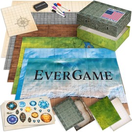 10 DND Game Mats and a lot More - Includes 6 Dungeons & Dragons Board Game Battle Maps (1" Square Grid), Huge Size 22x26-4 3D Battle Arenas, 140+ Reusable Stickers, 4 Markers & Eraser, by EverGame