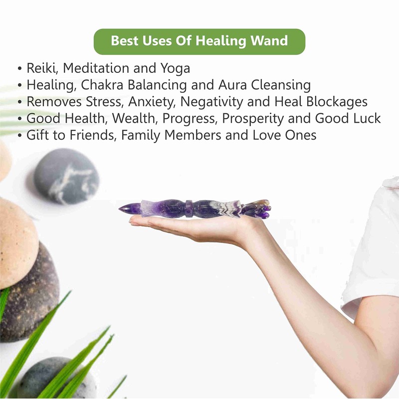 Varita curativa metafísica de Arham Crystal amatista de 15,24 cm