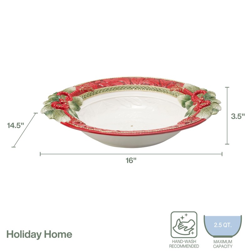 Fitz and Floyd Holiday Home Garland Serving Bowl, 16 Inch