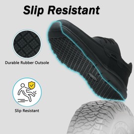 TEYTAP Non Slip Work Shoes for Men Women Waterproof Kitchen Chef Slip Resistant Shoes Casual Lightweight Slip on Walking Sneakers Black
