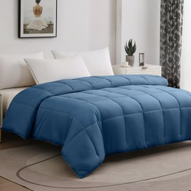 100% Viscose Made from Bamboo Comforter, Soft Lightweight King Size Summer Cooling Comforter Down Alternative Duvet Insert, 8 Corner Tabs（102x90 Inches, Dark Blue-Summer）