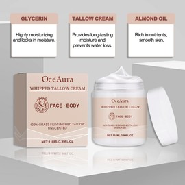 Beef Tallow Skincare,Tallow Balm,Rindertalg Creme,Rinderfett Gesichtscreme zur Hautpflege Gesicht und Körper,Natürliche Lotion Tallow Creme Feuchtigkeitscreme für Empfindliche Haut (118ml)
