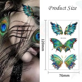 Calcomanías temporales de mariposa con purpurina para mujeres y niñas, decoración de maquillaje de ojos, rostro, arte corporal, mariposas brillantes, 