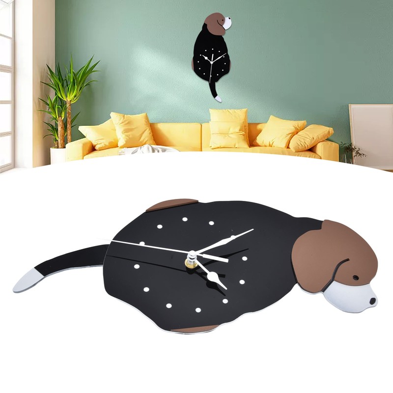 Wall Clock Self Adhesive Waterproof 3D Effect Silent Movement Dog