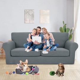 JIVINER 3 Pieces Couch Covers for 2 Cushion Couch Stretch Sofa Slipcover with 2 Extra Large Seat Cushion Covers Thick Fitted Loveseat Sofa Covers for Living Room (XL Loveseat, Light Gray)