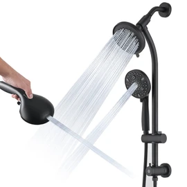 UCLIMAA Modern Rainfall Shower Head with Handheld Shower Spray, 26-Inch Adjustable Height Slide Bar, High Pressure Dual Shower Head Combo, 3-Way Diverter for Easy Reach, 5-Foot Hose - Matte Black