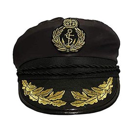 Adults Pilot Hat Fancy Dress Accessory Unisex Air Force Captain Cap Black Hat With Emblem Aviator Man Or Satin Sailor Captains Hat With Motif - Choice Of 3 Hats (Black Captains Hat)