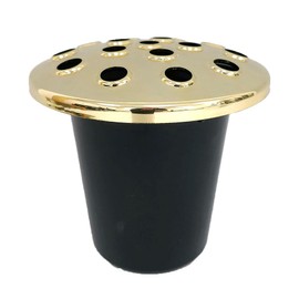 Memorial Grave Flower Pot - 12cm tall Sturdy Plastic Grave Inserts for Headstones - Perfect for Funeral Flowers, Grave Vase (1 x Gold Lid 9193)