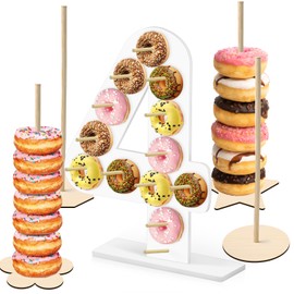 soleim 5 Pcs Donut Stand Set, Doughnut Party Supplies Include 1 Pc Digit Donut Wall Display Stand, 4 Pcs Doughnut Wall, for Birthday Wedding Baby Shower Party (White number 4)