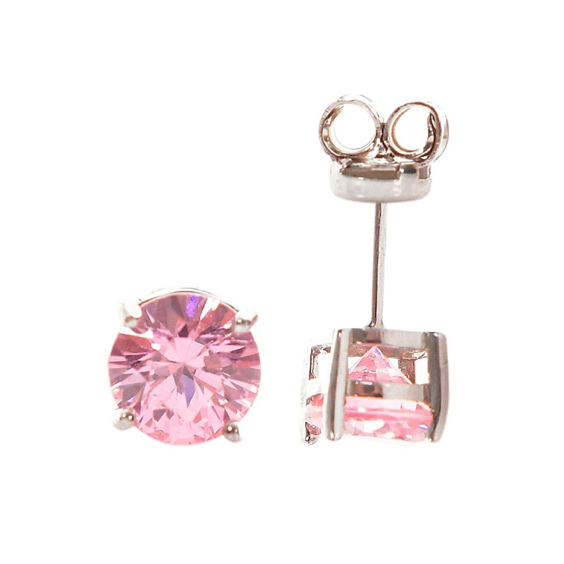 Silver Earrings Pendientes Redondos Aretes Plata Ley 950 Zircon Stud
