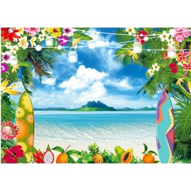 CHAIYA 7x5ft Summer Hawaiian Beach Photography Backdrop Tropical Luau Palm Floral Photography Background for Birthday Baby Shower Party Decorations Summer Beach Ocean Backdrops
