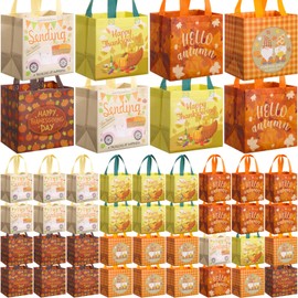 SmoothNovelty 50 Pcs Non Woven Favor Bags, Reusable Festival Treat Goodie Bags with Handles for Dreidel Menorah Star Theme Party Gift Chrismukkah Party Favors Supplies (Yellow,Thanksgiving)