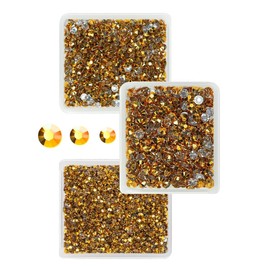 qiipii Bright Gold Resin Rhinestones for Crafting 3mm 4mm 5mm Clear Golden Flatback Jelly Stones Bulk SS10 SS16 SS20 Non-Hotfix Diamonds Crystals Gems for Nails Face Eyes Makeup Tumblers DIY Crafts