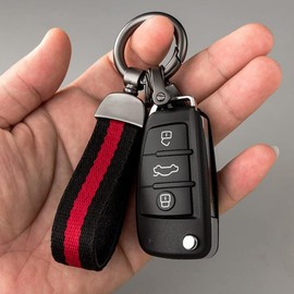 [Long River Sunset] Car Key Ring, Key Chain, Outer Layer Zook Inner Layer Leather, Horseshoe Ring, Metal Accessories, Retro, Stylish, Durable (Black and Red), multicolor (black / red)