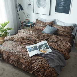 mixinni Leopard Print Duvet Cover Queen Size Long Staple Cotton Queen Bedding Set with Zipper Closure Ties, Perfect for Man and Woman, Ultra Soft and Easy Care (3pcs, Queen Size)