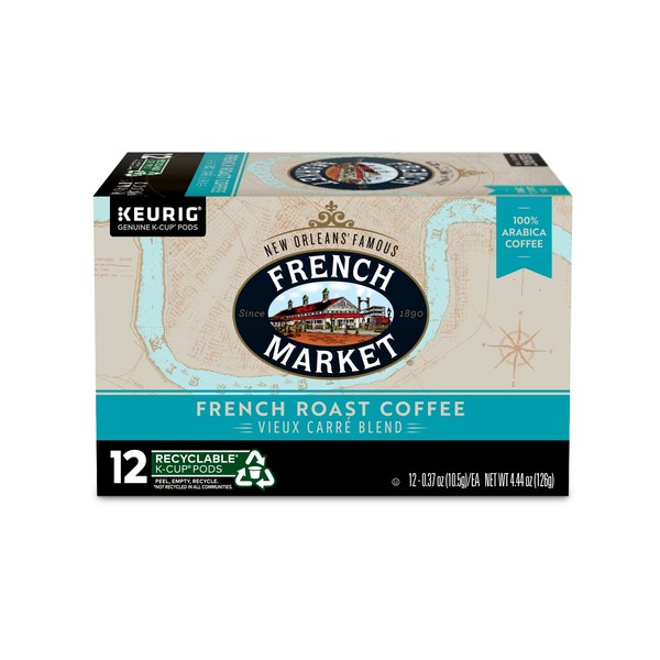 French Market Coffee, Vieux Carré Blend, Single Serve Coffee K-Cup Pods, Dark Roast, 12 Count (Pack of 6)