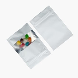 PABCK 100Pcs Clear Window Matte Mylar Pack Food Storage Bag for Zip Heat Seal Bag Lock Resealable Pouch Smell Proof Zipper Lock Coffee Packet (White, 8x12cm (3.2x4.7 inch))